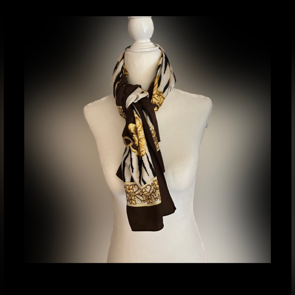 Nicole De Beauvoir Polyester Scarf chain and tiger print